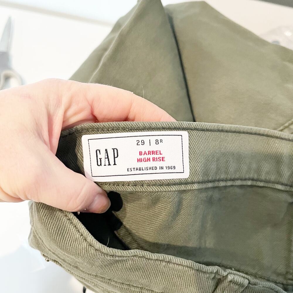 Gap Cotton High Rise Barrel Ankle Jeans Mesculen Green 29 / 8 - Picture 3 of 6